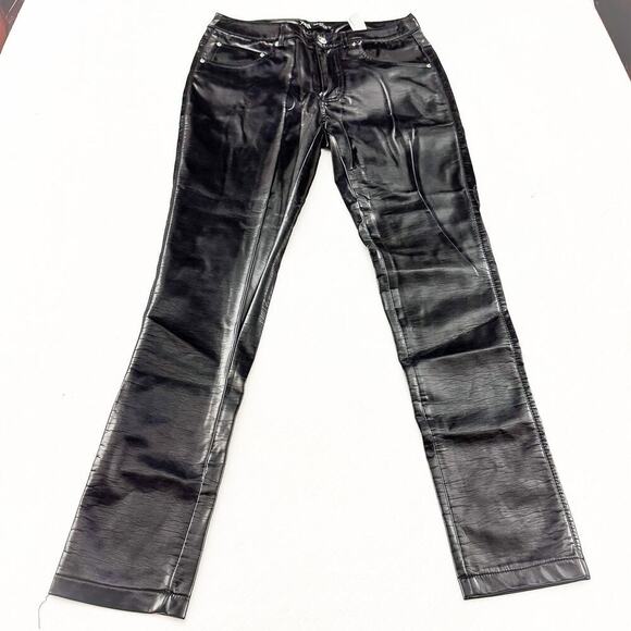 Zara Black Skinny Pants Patent Leather Metallic Denim Pants Size 31 - Picture 2 of 8